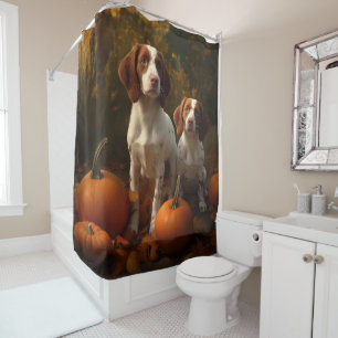 Brittany Spaniel Puppy Autumn Delight Pumpkin  Shower Curtain