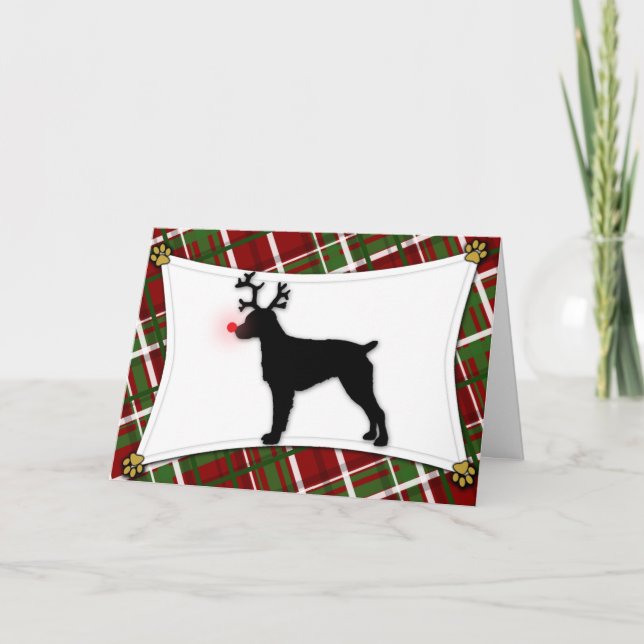 Brittany Spaniel Reindeer Christmas Card (Front)