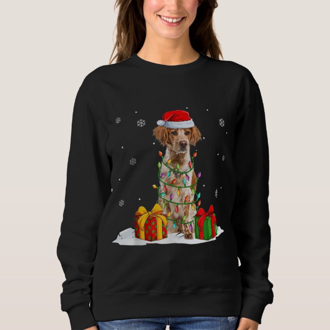 Brittany Spaniel Santa Christmas Tree Lights Xmas  Sweatshirt (Front)