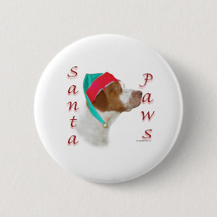 Brittany Spaniel Santa Paws 6 Cm Round Badge