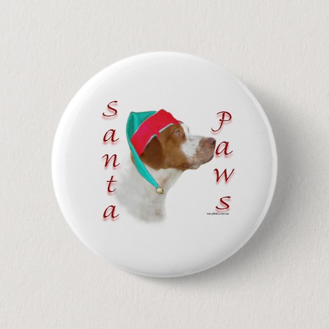 Brittany Spaniel Santa Paws 6 Cm Round Badge (Front)