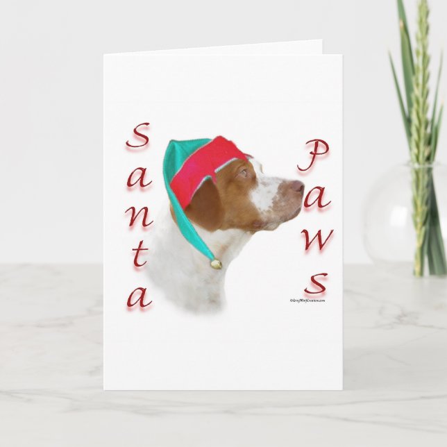 Brittany Spaniel Santa Paws Holiday Card (Front)