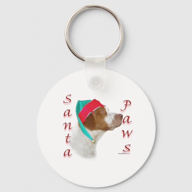 Brittany Spaniel Santa Paws Key Ring (Front)
