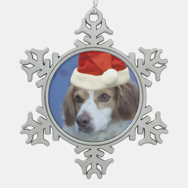 Brittany Spaniel Snowflake Pewter Christmas Ornament (Front)