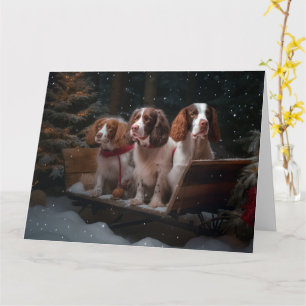 Brittany Spaniel Snowy Sleigh Christmas Decor  Card
