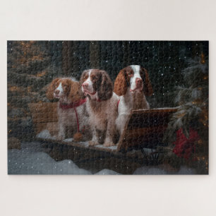 Brittany Spaniel Snowy Sleigh Christmas Decor  Jigsaw Puzzle