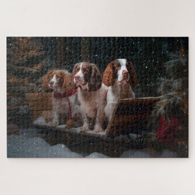 Brittany Spaniel Snowy Sleigh Christmas Decor  Jigsaw Puzzle (Horizontal)