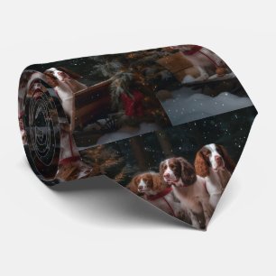 Brittany Spaniel Snowy Sleigh Christmas Decor   Tie