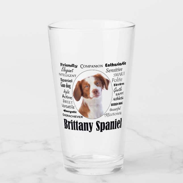 Brittany Spaniel Traits Glass (Front)