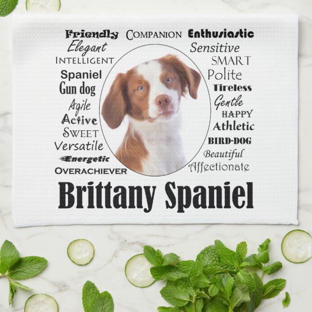 Brittany Spaniel Traits Tea Towel (Folded)