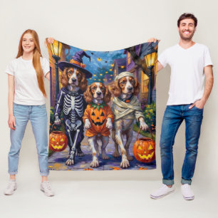 Brittany Spaniel Trick-or-Treating In Halloween  Fleece Blanket
