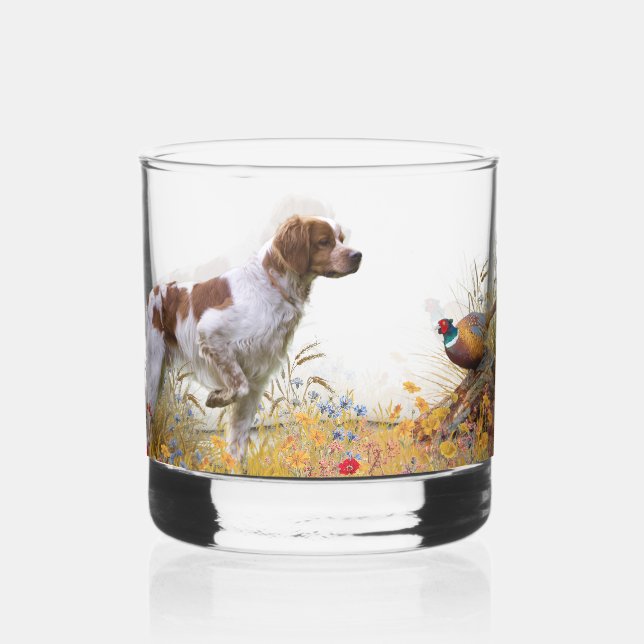Brittany Spaniel  Whiskey Glass (Front)