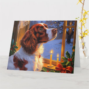 Brittany Spaniel with Christmas Lights Holiday  Card