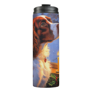Brittany Spaniel with Christmas Lights Holiday  Thermal Tumbler