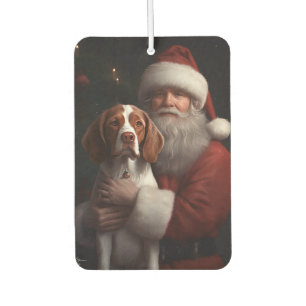 Brittany Spaniel With Santa Claus Christmas Car Air Freshener