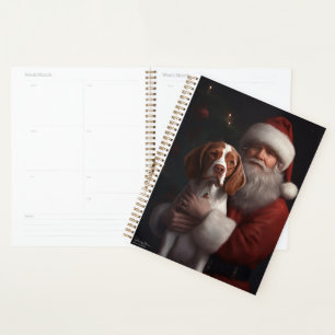 Brittany Spaniel With Santa Claus Christmas Planner