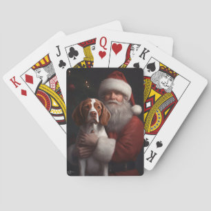 Brittany Spaniel With Santa Claus Christmas Playing Cards