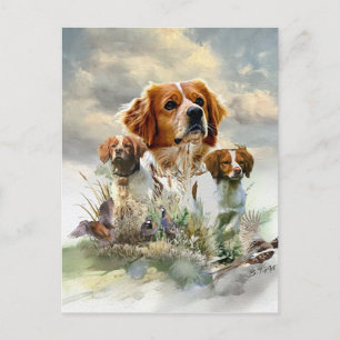 Brittany Spaniels , French Brittany , Bird dog Holiday Postcard