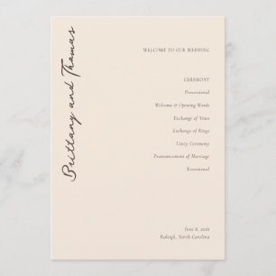 Brittany & Thomas Elegant Off-White Ceremony Sched Program