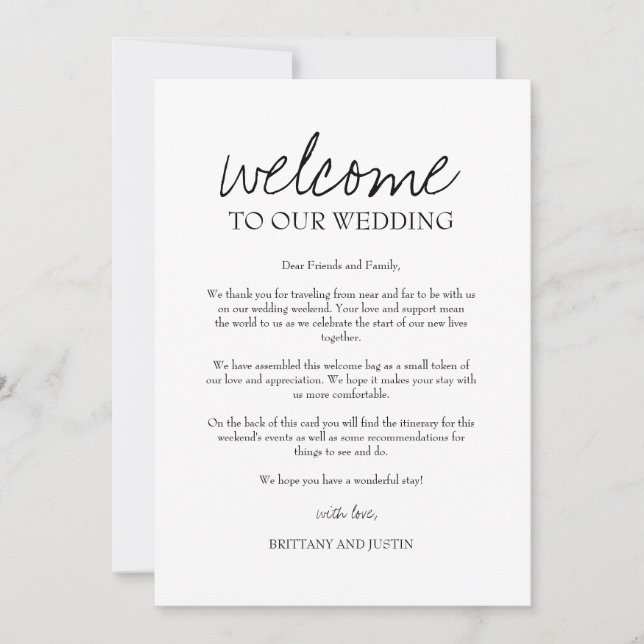 Brittany Wedding Welcome Letter and Itinerary (Front)