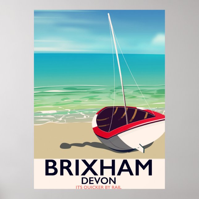 Brixham beach Devon vintage travel poster (Front)