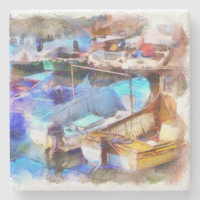 Brixham Harbour Devon UK Stone Coaster (Front)