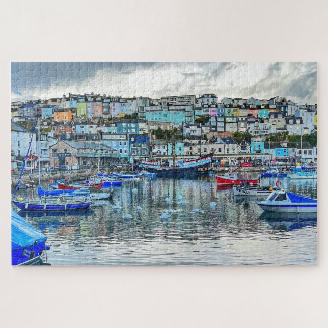 Brixham Harbour Swans: Devon Coast 1000pc Puzzle (Horizontal)