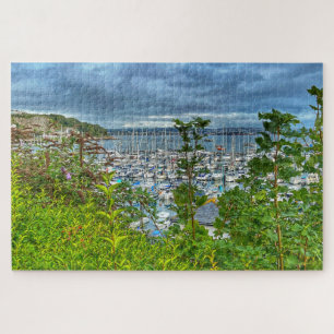 Brixham Marina: Coastal View Through the Leaves Jigsaw Puzzle