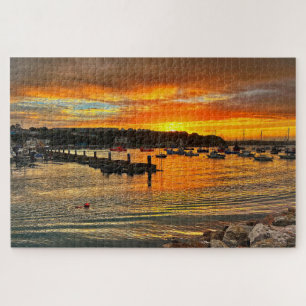Brixham Twilight: Fiery Sunset & Rocky Coast Jigsaw Puzzle