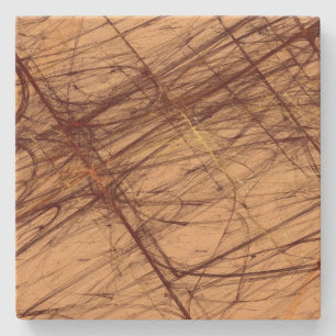 Brn n Tan Grunge Fractal Square Stone Coaster