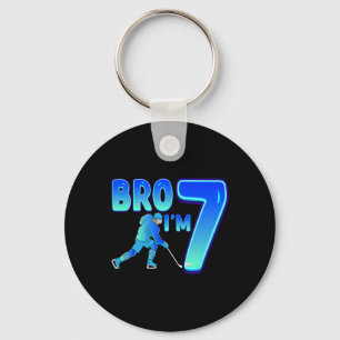 Bro I'm 7 Ice Hockey Lover 7th Birthday Party Kids Key Ring