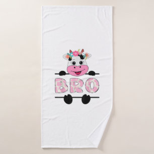Bro Of The Birthday Girl Cow Brother Family Party Bath Towel