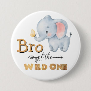 Bro of the Wild One Elephant Gold Foil Button