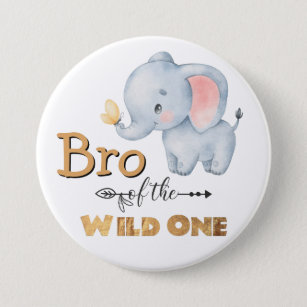 Bro of the Wild One Elephant Gold Foil Button