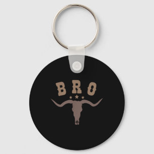 Bro Skull Bull Cowboy Western Rodeo Family Matchin Key Ring