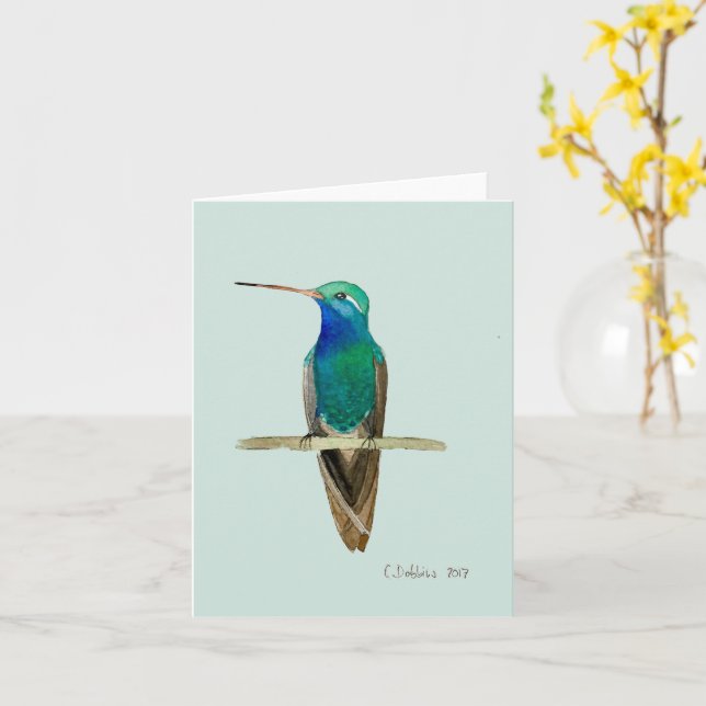 Broad-billed Hummingbird  Card (Yellow Flower)