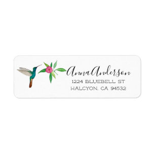 Broad-billed Hummingbird with Pink Flower Return Address Label
