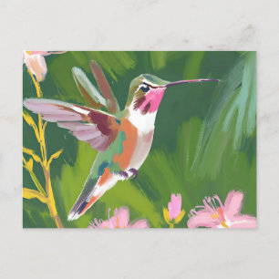 Broad-tailed Hummingbird in flight Painting Postcard