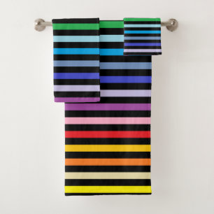 Broader Spectrum Rainbow and Black Stripes Bath Towel Set