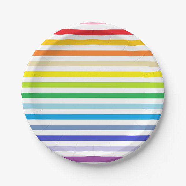 Broader Spectrum Rainbow and White Stripes Paper Plate (Front)