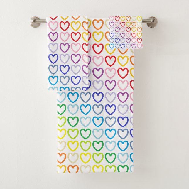 Broader Spectrum Rainbow Outlined Hearts Bath Towel Set (Insitu)