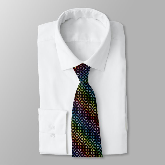 Broader Spectrum Rainbow Outlined Hexagons Black Tie (Tied)