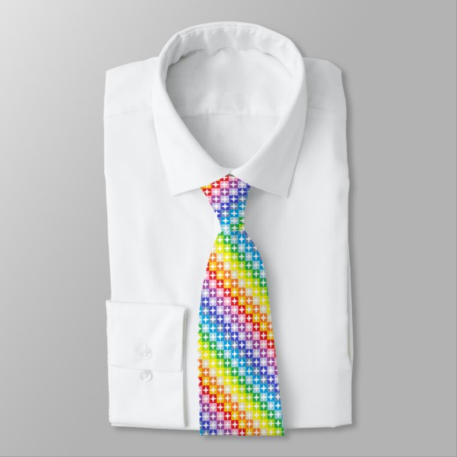 Broader Spectrum Rainbow White 4 Point Stars Tie (Tied)