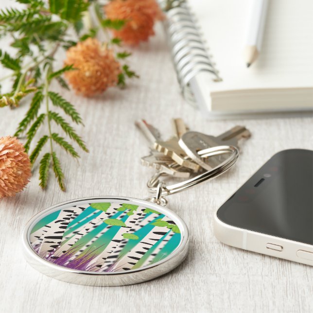 Broadleaved deciduous hardwood Birch Trees Key Ring (Side)