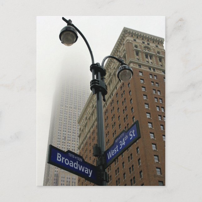 Broadway & 34th -Empire State Bldg - New York City Postcard (Front)