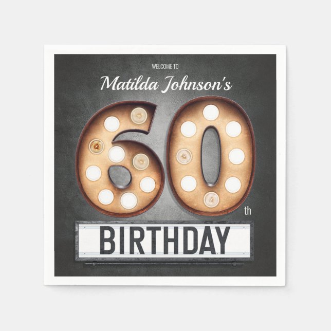 Broadway 60th Birthday Glamourous Marquee Custom Napkin (Front)