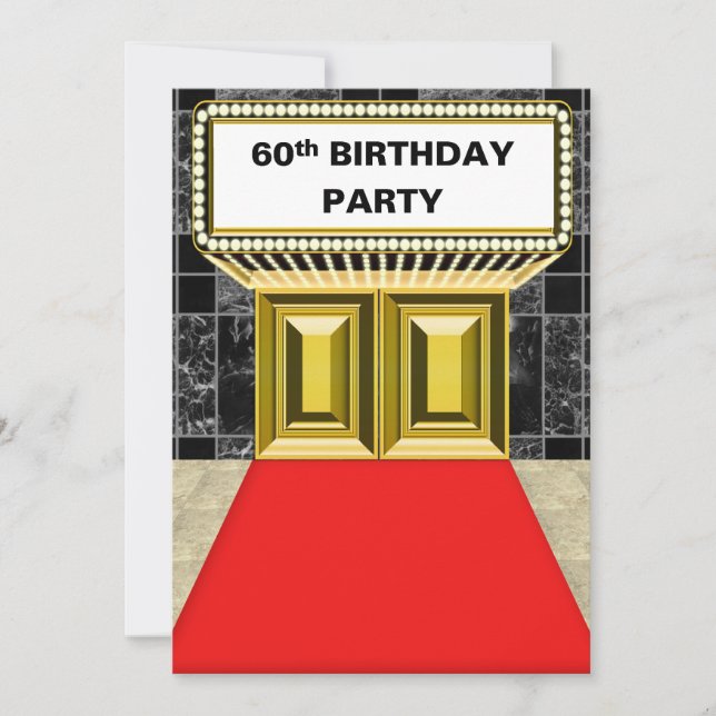 Broadway Marquee Red Carpet 60 th Birthday Party Invitation (Front)