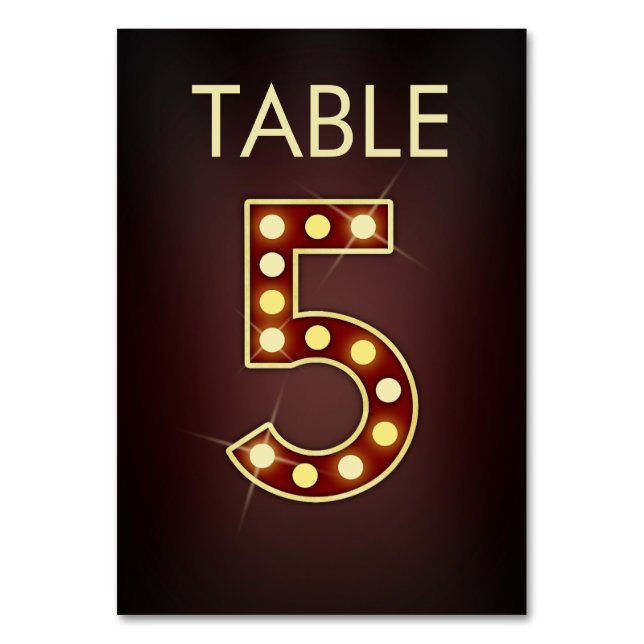 Broadway Marquee Sign Numbered Table Card (Front)