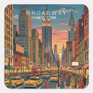 Broadway New York Travel Art Vintage Square Sticker