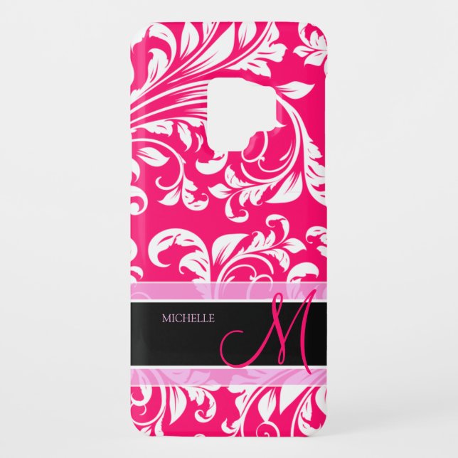 Broadway Pink and white floral damask w/ monogram Case-Mate Samsung Galaxy Case (Back)